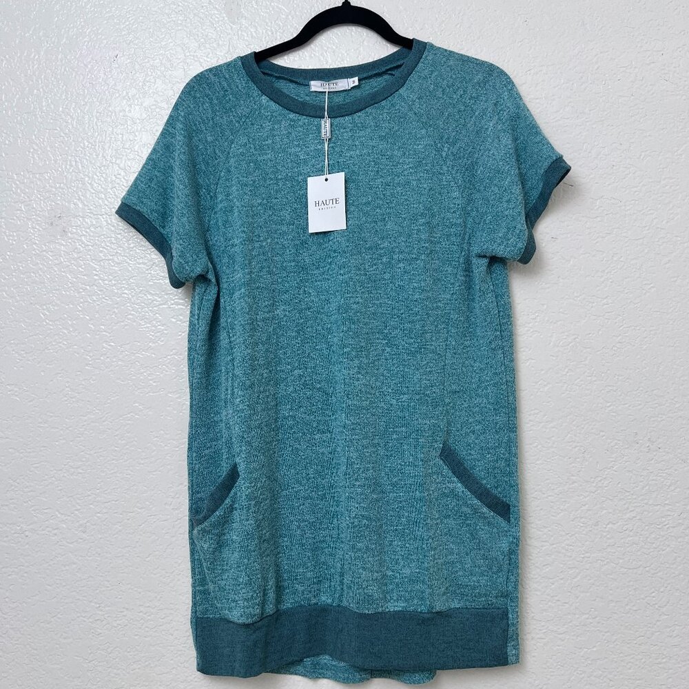 Haute Edition Heather Green Short Sleeve mini dress M Loose Fit Longline Pockets